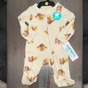 Carter's Cream and Brown Turkey Print Footie